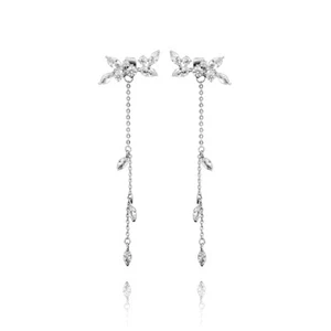 Sterling Silver Crystal CZ Flower Leaf Dangle Drop Jacket Stud Earrings - Picture 1 of 10