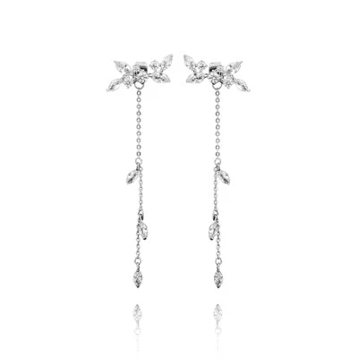 Orecchini A Pendente Con Fiore E Foglia In Argento Sterling Con Cristallo CZ - Immagine 1 di 4