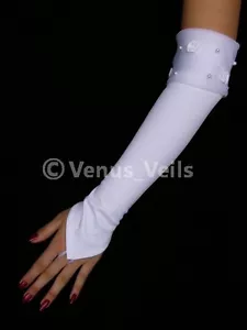 Guantes sin dedos de satén perla para boda marfil de 15 - Imagen 1 de 2