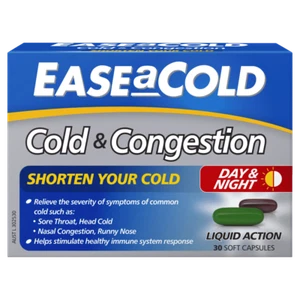 EASEaCOLD Cold & Congestion 30 Soft Capsules Day & Night Ease A Cold - Picture 1 of 1