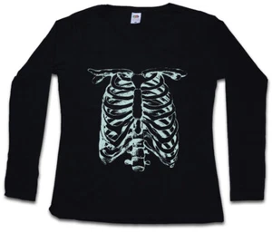 SKELETON II DAMEN LANGARM T-SHIRT Bones Knochen Skelett Halloween Karneval - Picture 1 of 1