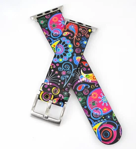 Genuine Leather Smart Watch Band for Apple Watch Blue/Pink Paisley Strap 38mm - Picture 1 of 4
