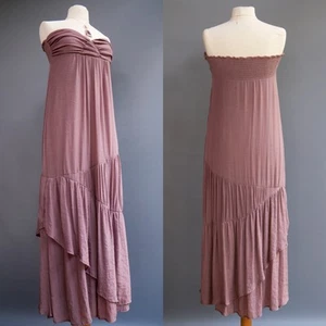YA Los Angeles Plum Hippie Festival Maxi Dress Strapless Layers Cinched Rushed L - Picture 1 of 7