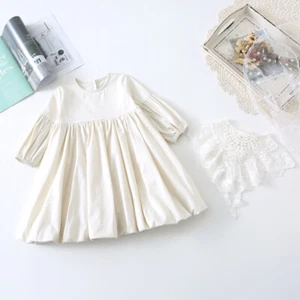 Spring and Summer Girls Lace Collar Lantern Long Sleeve Princess Puff Dress - Picture 1 of 17