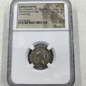 Ancient Roman Coin Severas Alexander Silver Denarius NGC Ch VF Mars 222-235AD - Picture 1 of 5