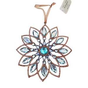 NWT Macys Crystal 6" Christmas Snowflake Hanging Ornament Blue Rose Gold Glitter - Picture 1 of 3