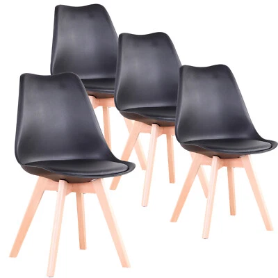 Juego de 4 Silla de Comedor, Sillas Cocina Nórdico con Asiento Acolchado Negro - Imagen 1 de 4