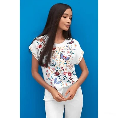 Camiseta Johnny Was Mariposa Relajada Blanca Floral Mariposa Camisa Top XX Grande Nueva Foto 1 de 4