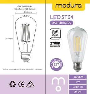 ST64 Vintage Style LED Filament Light Globe Edison Bulb E27 8W 2700K Warm White - Picture 1 of 1