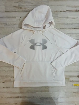 Under Armour Women's White W Grey Logo Fleece Pullover Hoodie Size Large Unisex - Image 1 of 4