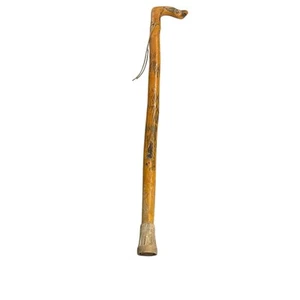 Vtg Hand Carved Feather Blond Wooden Walking Cane 38” L 2” Thick Rubber Tip - Picture 1 of 11