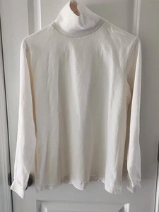Vintage 80s Fruit Of The Loom Women's White Turtleneck Shirt Long Sleeve Medium - Picture 1 of 7