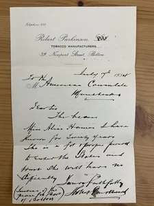 Rare 1934 Handwritten Letter Robert Parkinson Tobacco Bolton England Ephemera - Picture 1 of 1