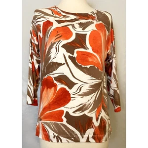 Chico’s Size 0 Multi Color orange/brown Floral Shirt Top 3/4 Sleeve Gorgeous - Picture 1 of 11