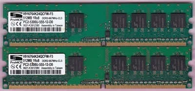 1GB 2x512MB PC2-5300 ProMOS DDR2-667 V916764K24QCFW-F5 Desktop Ram Memory Kit - Image 1 of 3