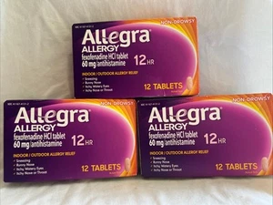 3 Packs (12ct Each) Allegra Allergy Relief 60mg Antihistamine 24HR EXP 07/25+ - Picture 1 of 1
