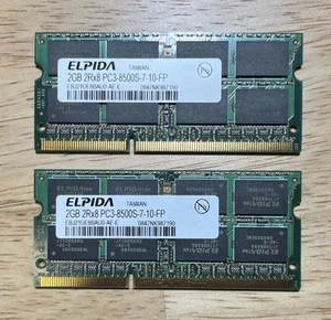 ELPIDA 4GB (2x2GB) 2Rx8 PC3-8500S DDR3 LAPTOP MEMORY RAM - Picture 1 of 1