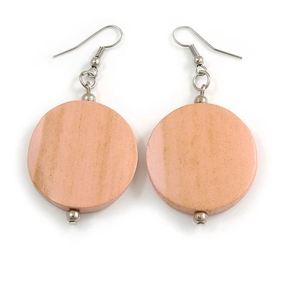 30mm Dusty Pink Painted Wood Coin Drop Earrings - 60mm L - Image 1 of 4
