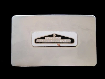 NG13137 *NOS* VINTAGE AÑOS 70 **WHITE FREIGHTLINER** HEBILLA DE CINTURÓN DE COMPAÑÍA DE CAMIONES Foto 1 de 2