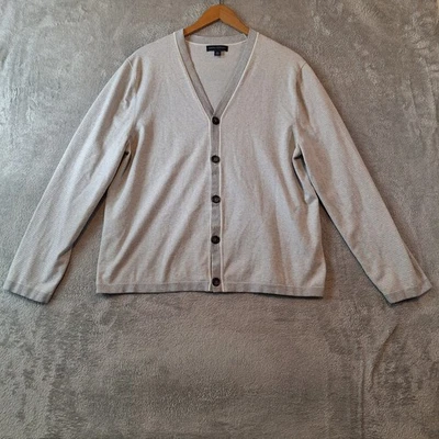 Banana Republic Cardigan Sweater Mens XL Gray Silk Blend Button Front Striped - Image 1 of 4