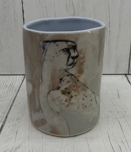 Anthropologie Becher Gepard blau braun asymmetrisch Keramik kreisförmiger Griff - Bild 1 von 10
