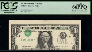 1995 $1 FRN *INVERTED OVER-PRINT* 66PPQ - Picture 1 of 3