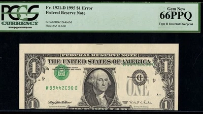 1995 $1 FRN *INVERTED OVER-PRINT* 66PPQ - Image 1 of 3