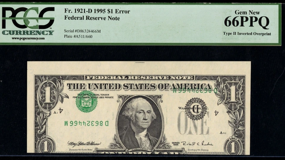 1995 $1 FRN *INVERTED OVER-PRINT* 66PPQ - Image 1 of 3