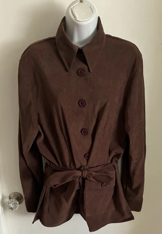 Chaqueta Blazer De Colección Hillard & Hanson Años 90 Y2K Gamuza Chocolate Cinturón Preppy Botón M Foto 1 de 4