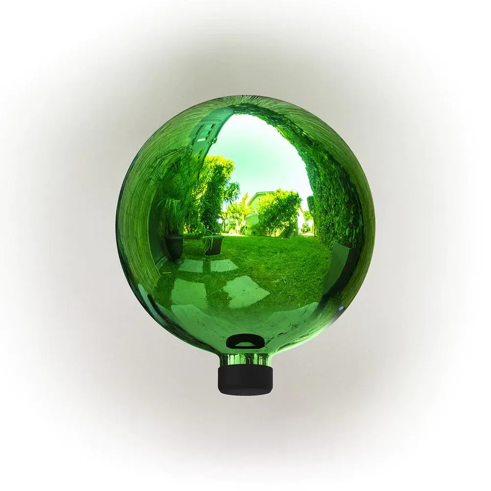 Alpine Corporation Globe Festive Yard Decor 10" Dia Outdoor Glass Gazing Green - Image 1 of 4