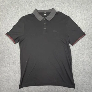 Hugo Boss Shirt Mens LARGE Black Short Sleeve Cotton Polo mercerised Size L - Picture 1 of 8