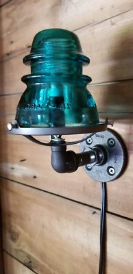 Glass Insulator Sconce Lamp with Cord.  Industrial Wall Light.  Insulator Light. - Image 1 of 4
