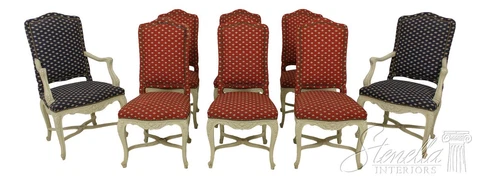 LF58660EC: Set of 8 French White Finish Upholstered Dining Room Chairs Cover