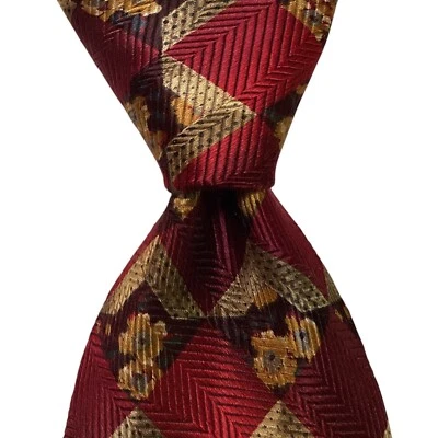 ERMENEGILDO ZEGNA Men's 100% Silk Necktie ITALY Luxury Geometric Red/Gold GUC - Image 1 of 3