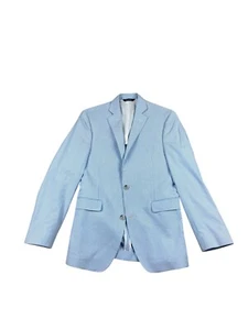 Saks Mens Seersucker Blazer Cotton Striped Trim Slim Fit Light Blue 38R - Picture 1 of 6
