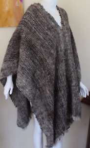 HANDMADE Bolivia Alpaca Long-Hair Art Lagenlook Poncho Sweater M L XL 1X 2X 3X