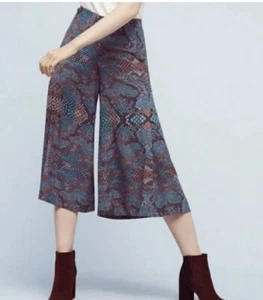 Anthropologie The Essential Culotte Boho Wide Leg Crop in Snake Print Size 4 - Picture 1 of 6