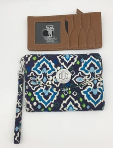 Vera Bradley Ink Blue Flap Turn lock Wristlet Tignanello Card Wallet Keeper - Picture 1 of 3