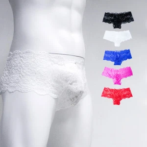 Atmungsaktive Herren Sissy Blumen Spitze Slips Ausbuchtung Beutel Boxer Weich Unterwäsche M-3XL - Bild 1 von 22