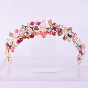 White & Gold Multicolour Rose Hair Vine Tiara Bridesmaid Bridal Crystal Pearl - Picture 1 of 6