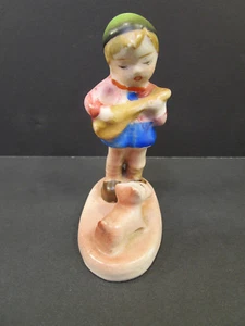 Made In Occupied Japan Little Boy Playing Mandolin With Dog Figurine 3 3/4" Tall - Picture 1 of 11