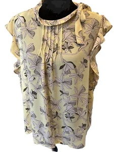 Blusa para mujer Liz Claiborne XXL amarilla floral manga corta acampanada - Imagen 1 de 15