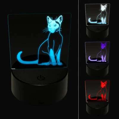 Smart Siamese Cat 3D Illusion LED Night Light Sign Nightstand Desk Lamp - Image 1 of 4