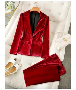 Damen Hosenanzug Anzug Samt Rot , gr L 40 / 42 Neu - Bild 1 von 5