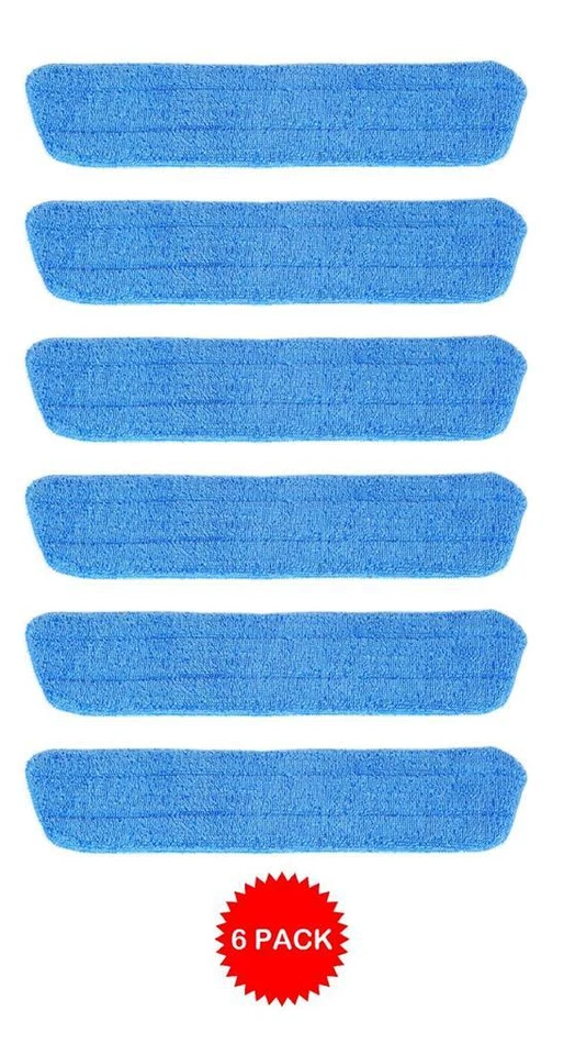 REAL CLEAN 6 Blue Microfiber Wet Mop Pads Refill Fits Starfiber, Libman, Scoth-Brite