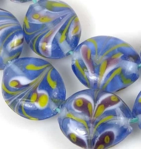 8 LAMPWORK Handmade Glass Blossoming Tulips Oval Beads 18x14mm - Picture 1 of 2