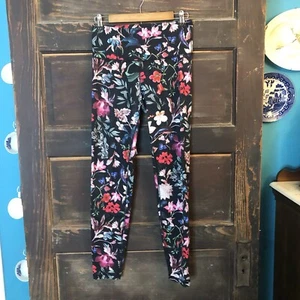 Old Navy Go Dry High Rise Leggings Women Medium Black Floral Athletic - Picture 1 of 5