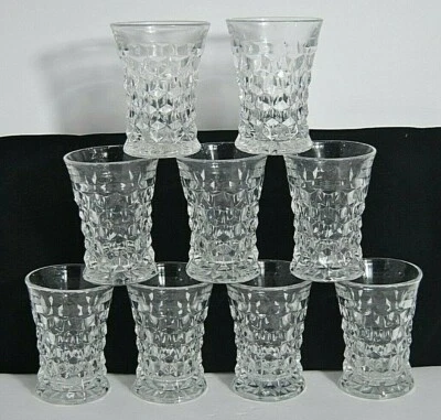 Juego de 9 vasos de jugo vintage pesados de vidrio transparente prensa efecto 3D Foto 1 de 4