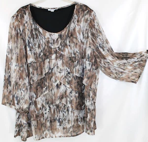 NWOT Dressbarn Woman 22/24 2 pc rown Gold Sparkle Sheer Lined Blouse w/ Necklace - Picture 1 of 8