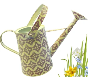 Decorative Purple and yellow cream Metal Watering Can Summer Flowers 11" tall - Picture 1 of 8